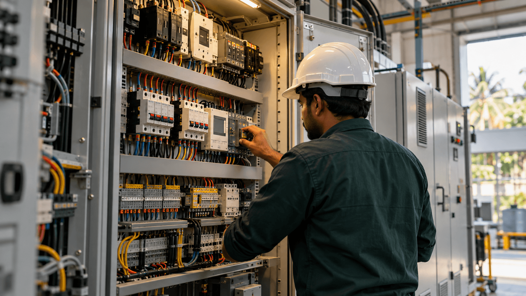 Engineer working on electrical panel